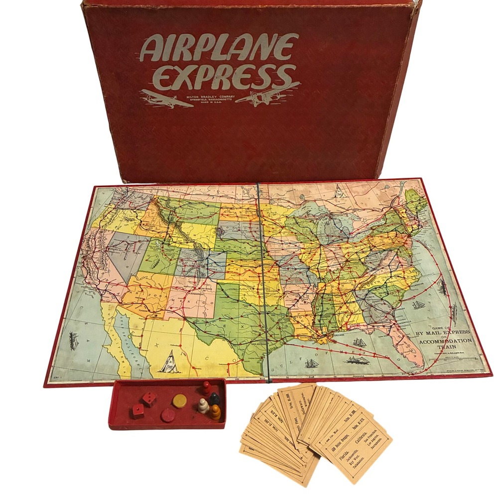 Rare 1930s Milton Bradley Airplane Express No. 4448 Board Game 1894 McLoughlin